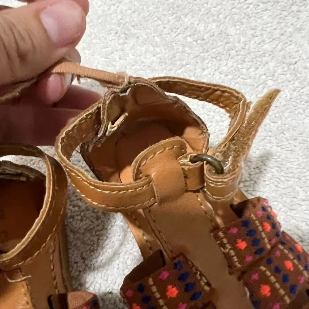 Carters Baby Girl Brown Gladiator Sandals 6 T Strap Boho Colorful Strappy Pink